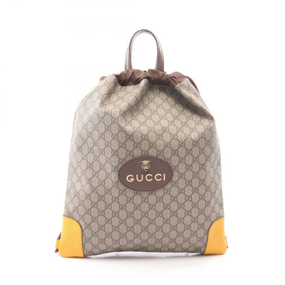 Gucci Backpack GG Supreme Drawstring Beige Brown Yellow Canvas Leather