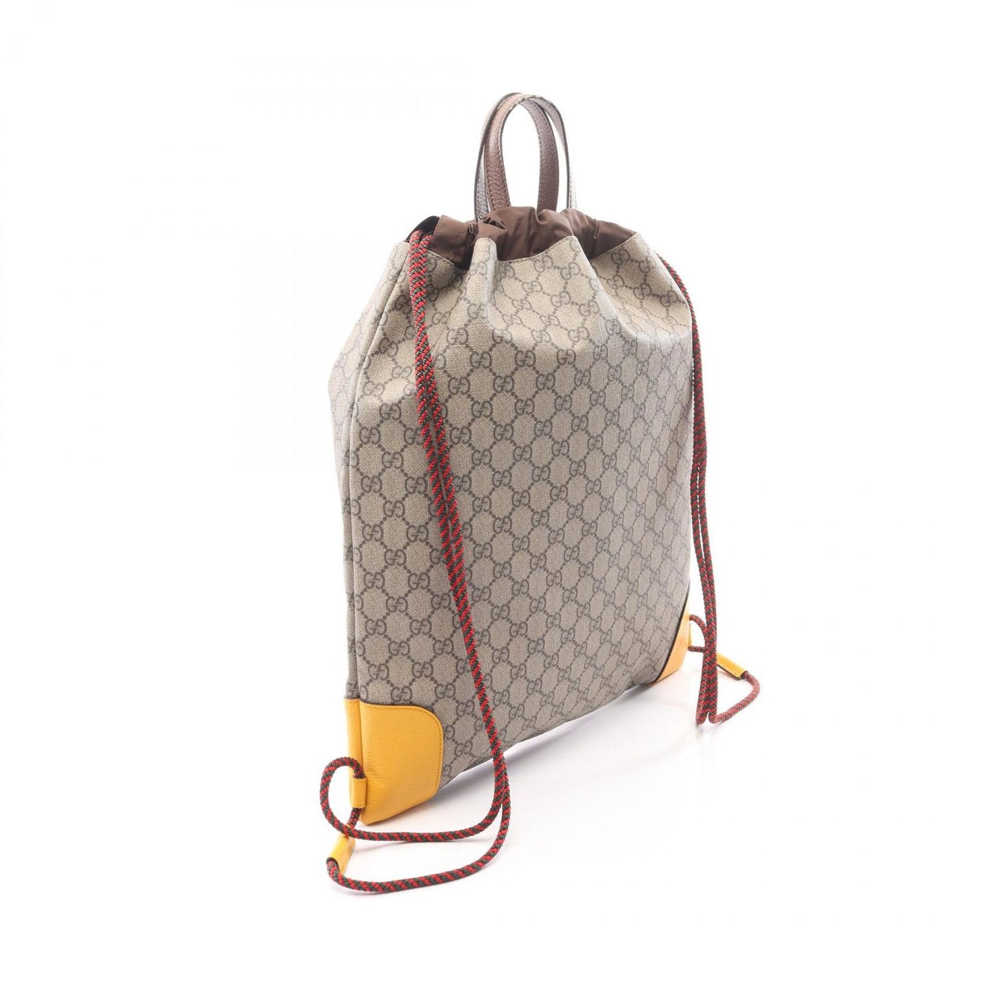 Gucci Backpack GG Supreme Drawstring Beige Brown Yellow Canvas Leather — view 2