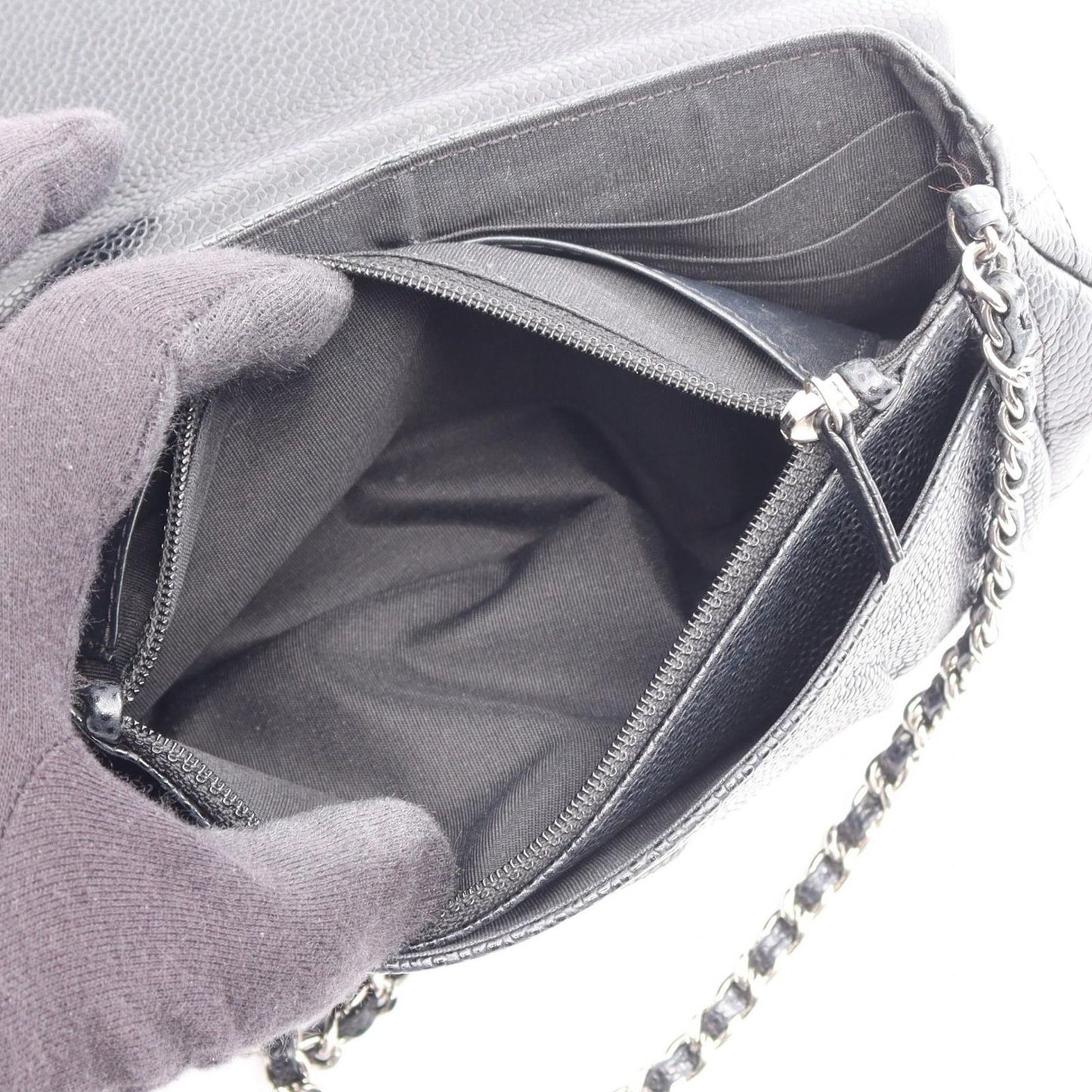 Chanel Shoulder Bag Half Moon CC Logo Black Caviar Leather CC Chain Wallet — view 4