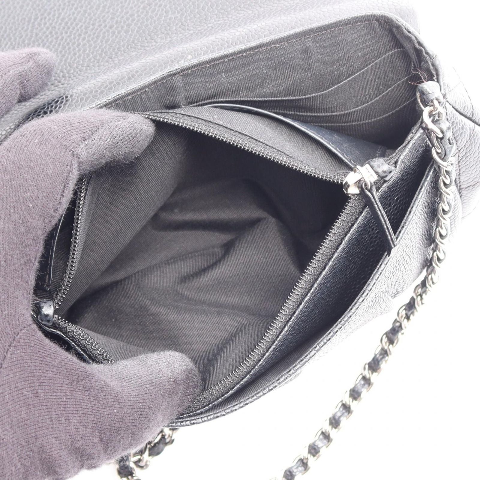 Chanel Shoulder Bag Half Moon CC Logo Black Caviar Leather CC Chain Wallet — view 4
