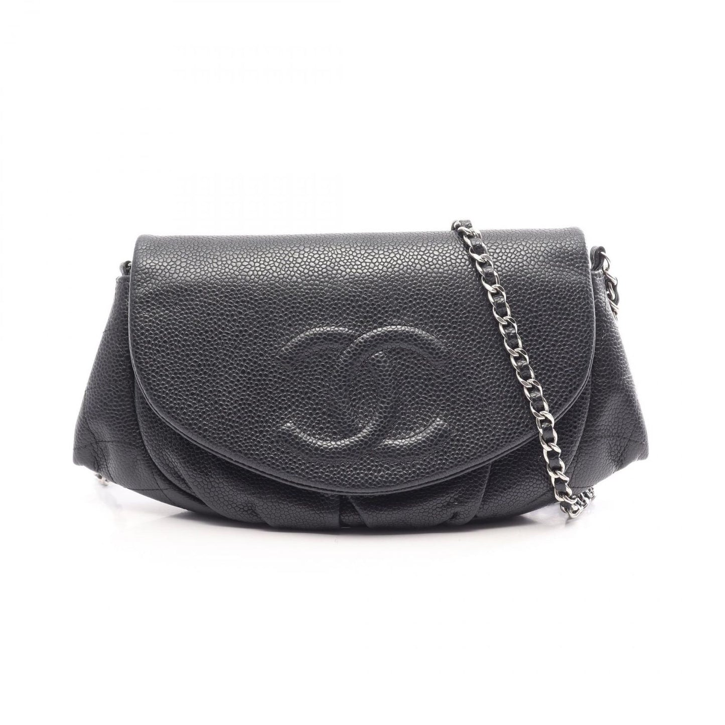 Chanel Shoulder Bag Half Moon CC Logo Black Caviar Leather CC Chain Wallet
