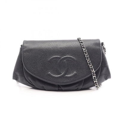 Chanel Shoulder Bag Half Moon CC Logo Black Caviar Leather CC Chain Wallet