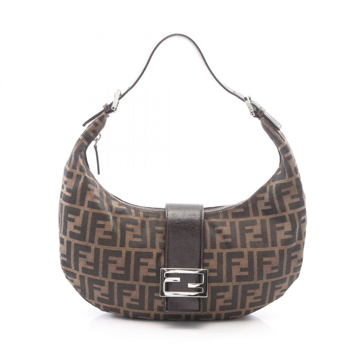 Fendi Shoulder Bag Zucca Brown Black Canvas Leather Handle