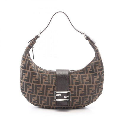 Fendi Shoulder Bag Zucca Brown Black Canvas Leather Handle