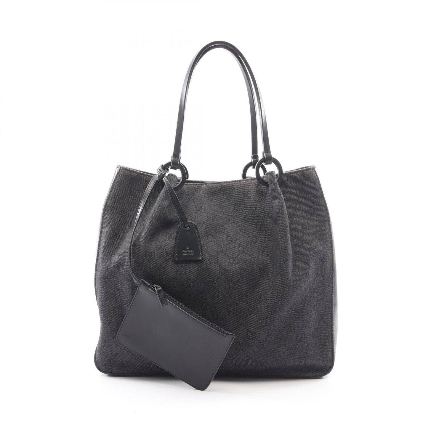Gucci Tote Bag GG Pattern Black Canvas Leather