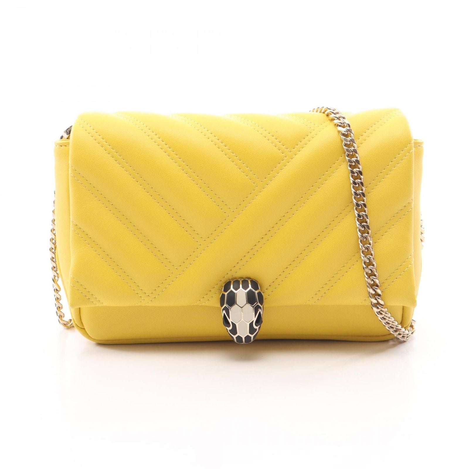 Bvlgari Shoulder Bag Serpenti Cabochon Yellow Leather