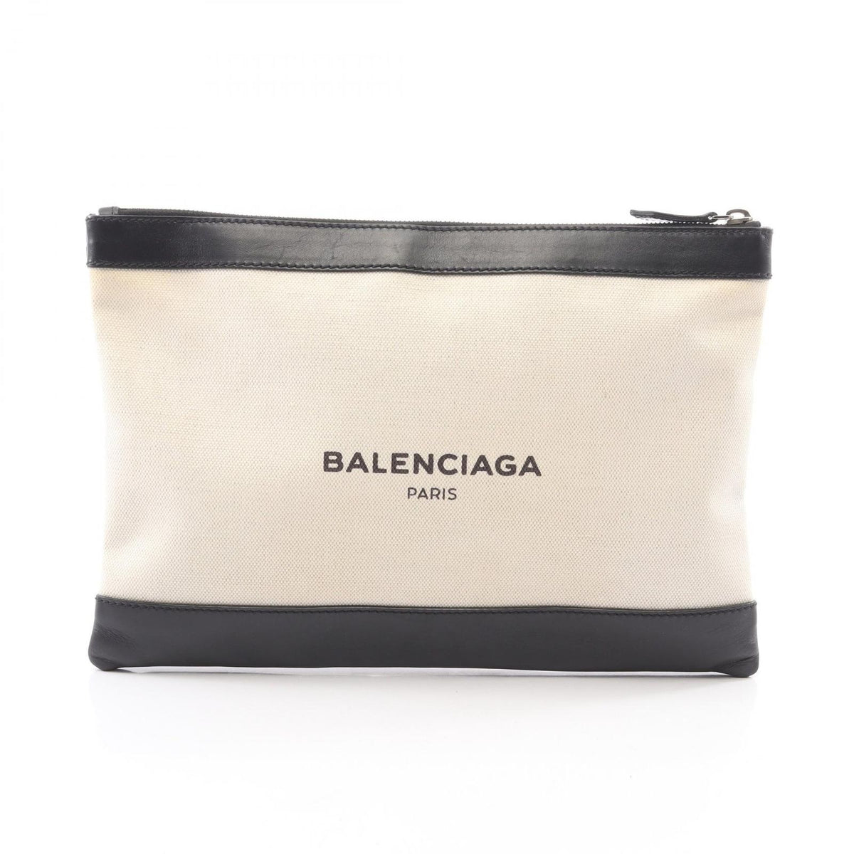 Balenciaga Clutch Navy Clip M Ivory Black Canvas Leather