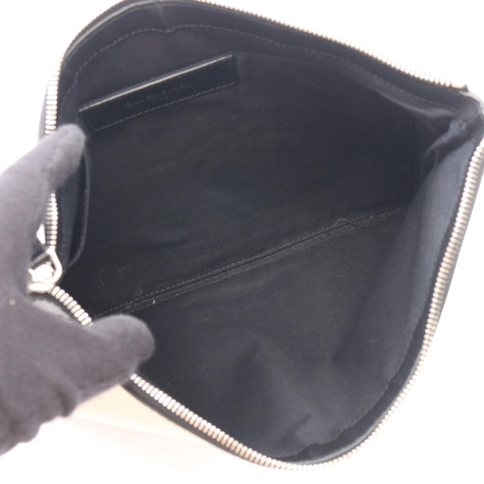 Balenciaga Clutch Navy Clip M Ivory Black Canvas Leather — view 3