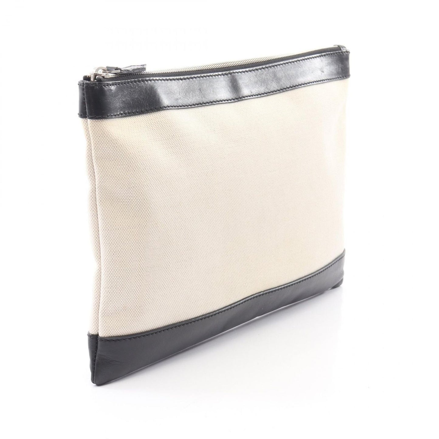 Balenciaga Clutch Navy Clip M Ivory Black Canvas Leather — view 2
