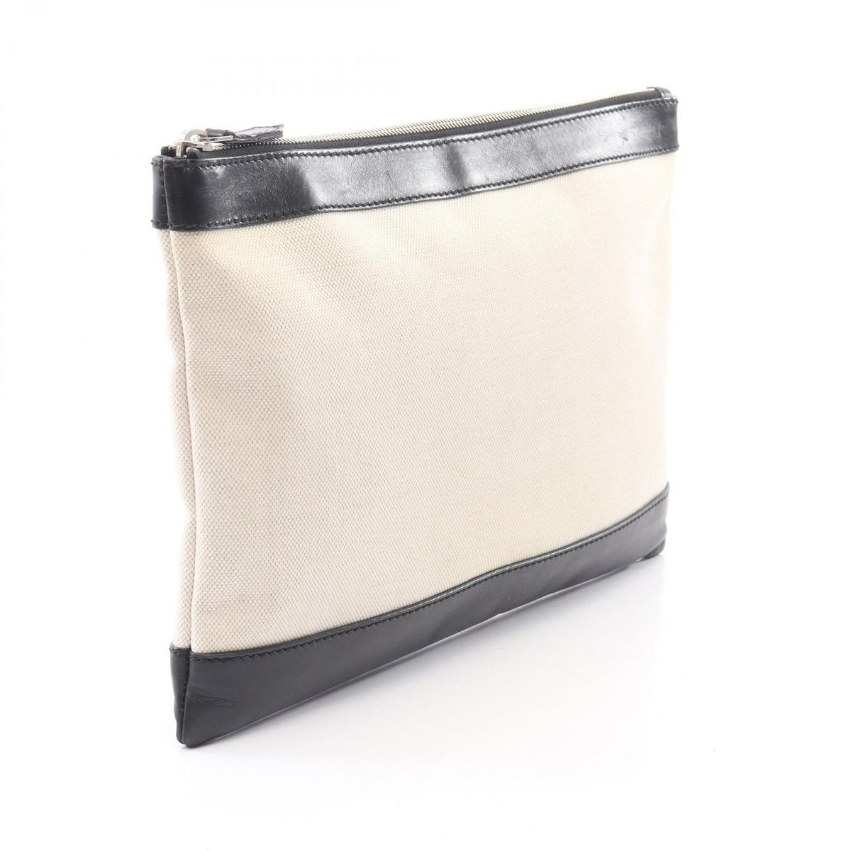 Balenciaga Clutch Navy Clip M Ivory Black Canvas Leather — view 2