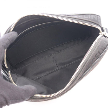 Celine Shoulder Bag Logo Embroidery All Over Pattern Black Canvas Leather — view 3