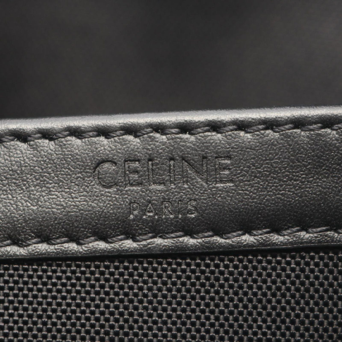 Celine Shoulder Bag Logo Embroidery All Over Pattern Black Canvas Leather — view 4