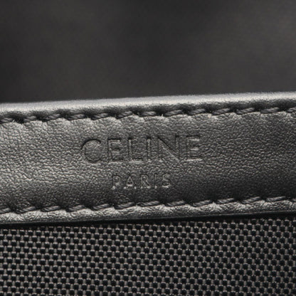 Celine Shoulder Bag Logo Embroidery All Over Pattern Black Canvas Leather — view 4