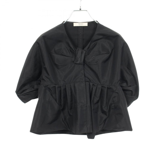 Prada Collarless Jacket Short Sleeve Silk