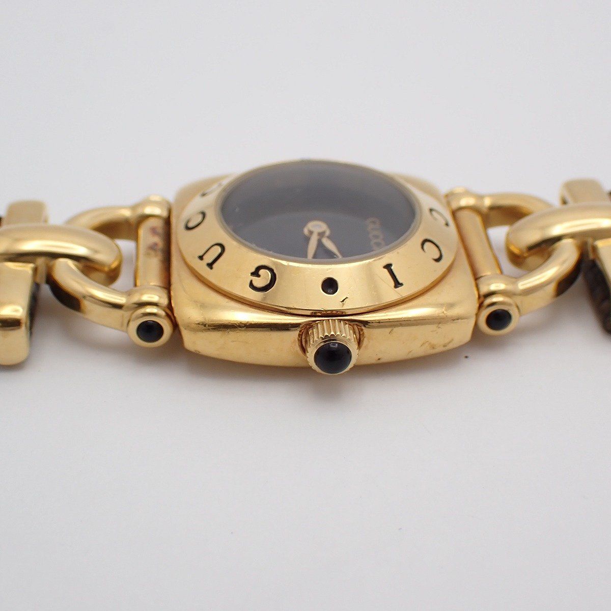Gucci Quartz Watch Gold Black Dial Leather Strap Pawn — view 6