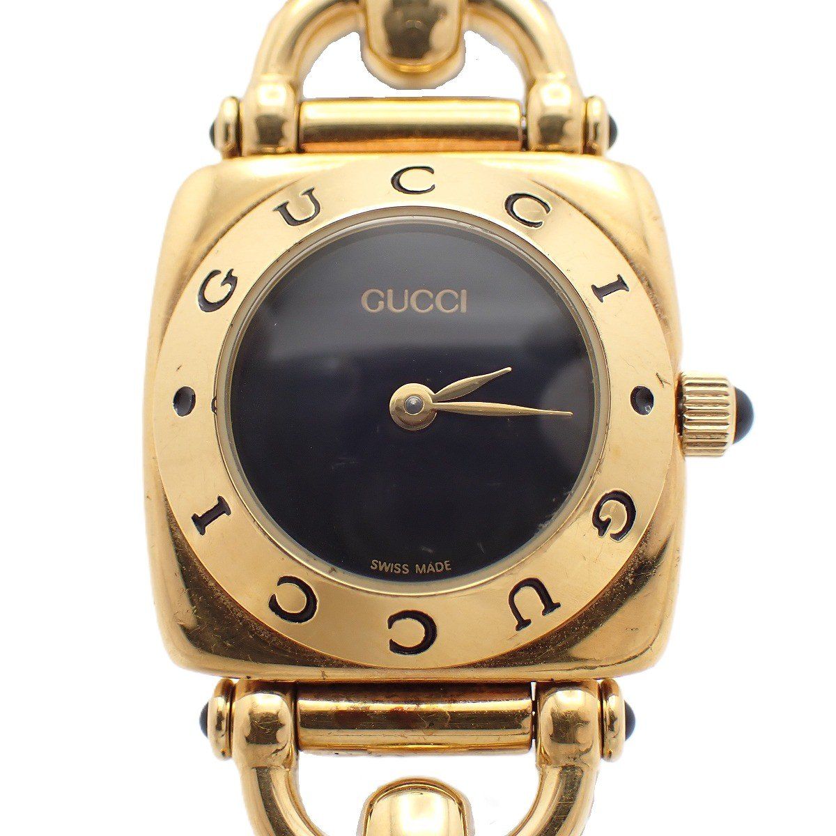 Gucci Quartz Watch Gold Black Dial Leather Strap Pawn