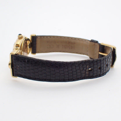 Gucci Quartz Watch Gold Black Dial Leather Strap Pawn — view 5
