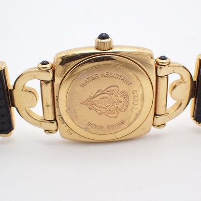 Gucci Quartz Watch Gold Black Dial Leather Strap Pawn — view 8