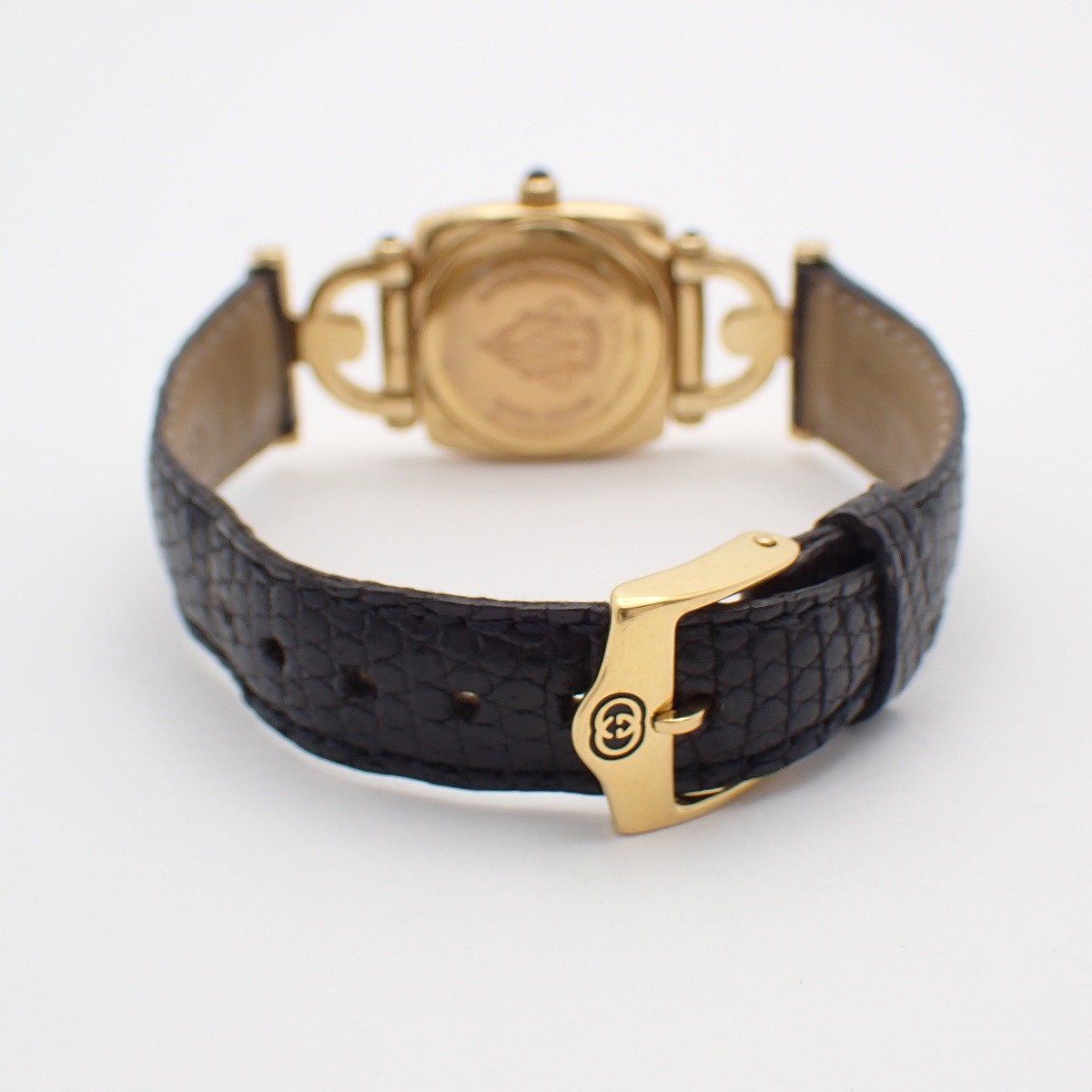 Gucci Quartz Watch Gold Black Dial Leather Strap Pawn — view 3