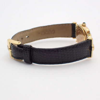Gucci Quartz Watch Gold Black Dial Leather Strap Pawn — view 4