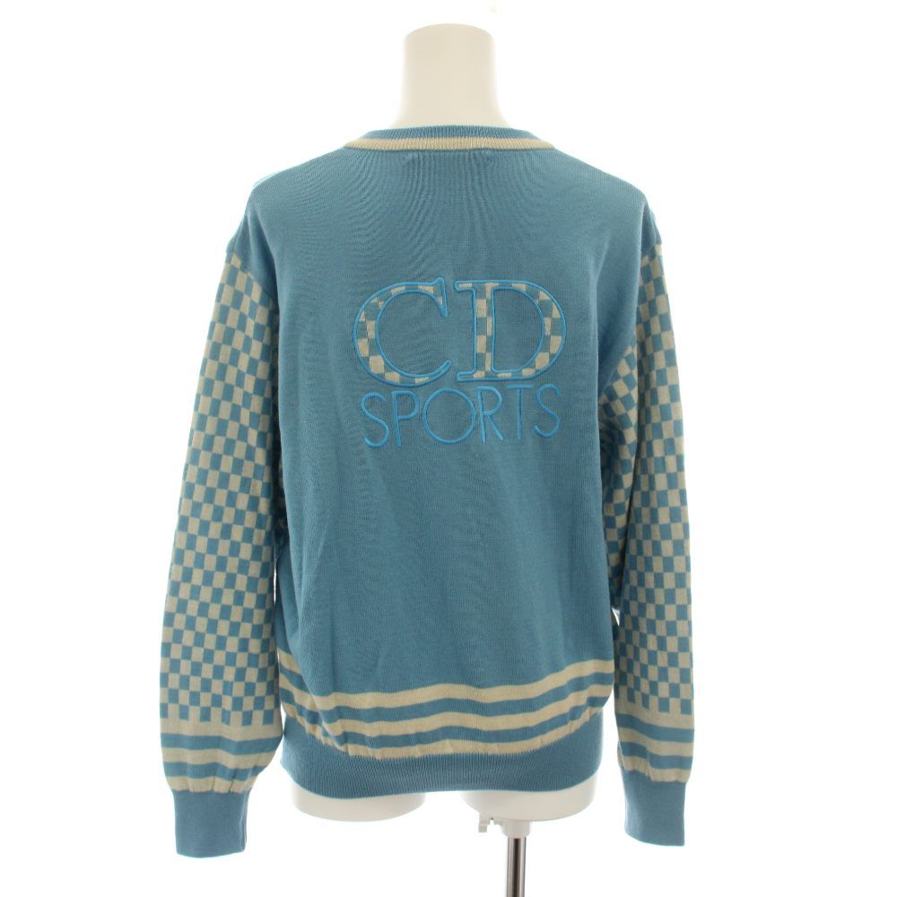 Dior Sports Knit Sweater V-neck Long Sleeve Logo Embroidery Vintage M Light — view 3