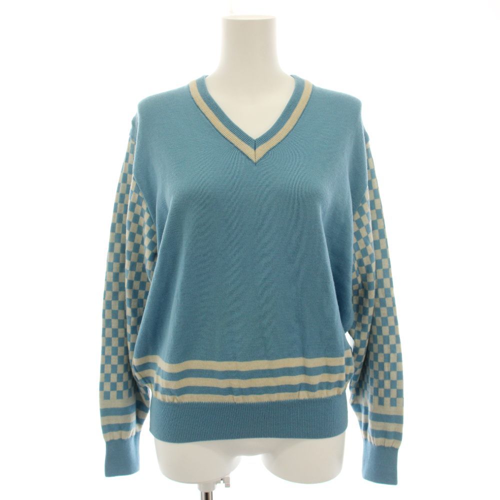 Dior Sports Knit Sweater V-neck Long Sleeve Logo Embroidery Vintage M Light