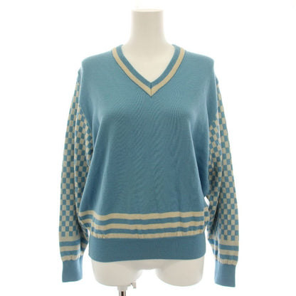 Dior Sports Knit Sweater V-neck Long Sleeve Logo Embroidery Vintage M Light