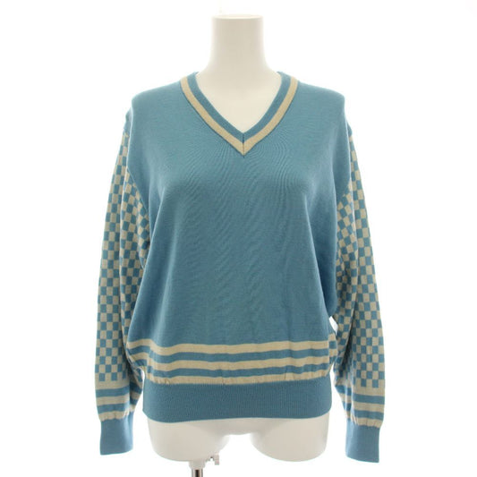 Dior Sports Knit Sweater V-neck Long Sleeve Logo Embroidery Vintage M Light