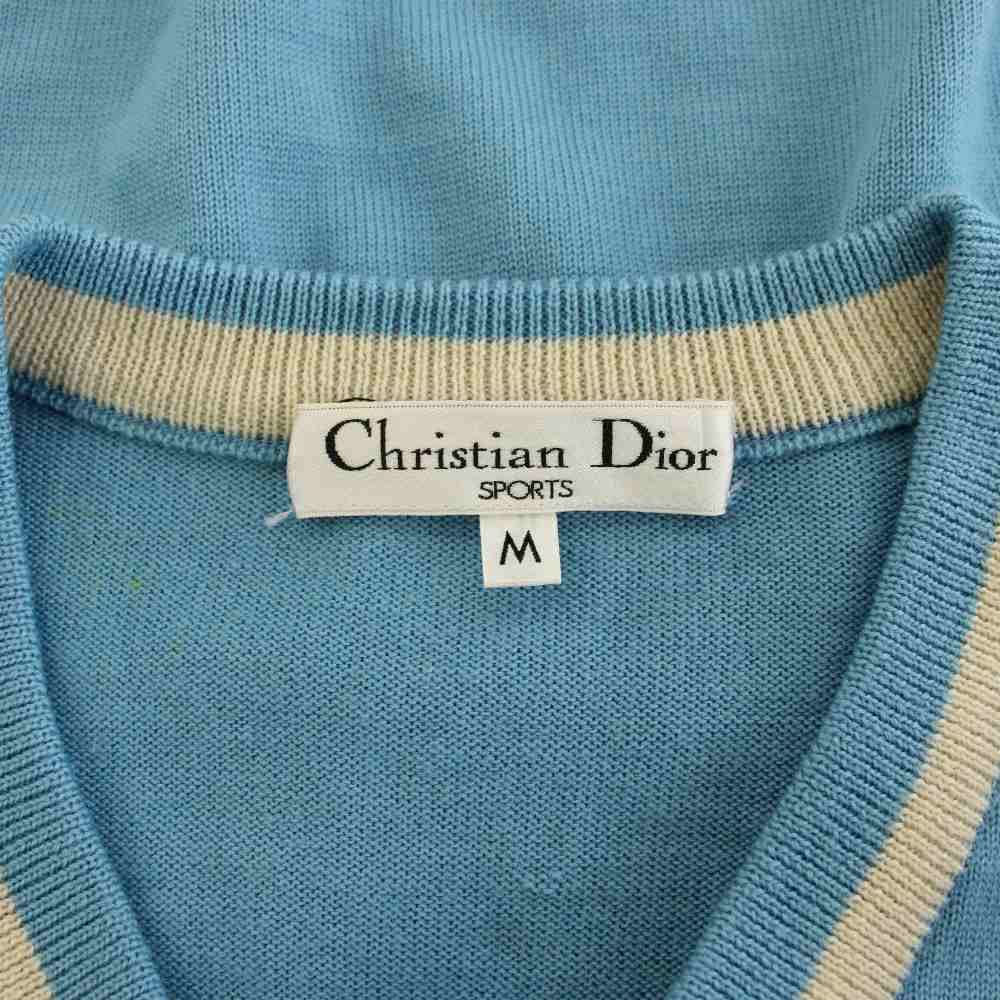 Dior Sports Knit Sweater V-neck Long Sleeve Logo Embroidery Vintage M Light — view 4