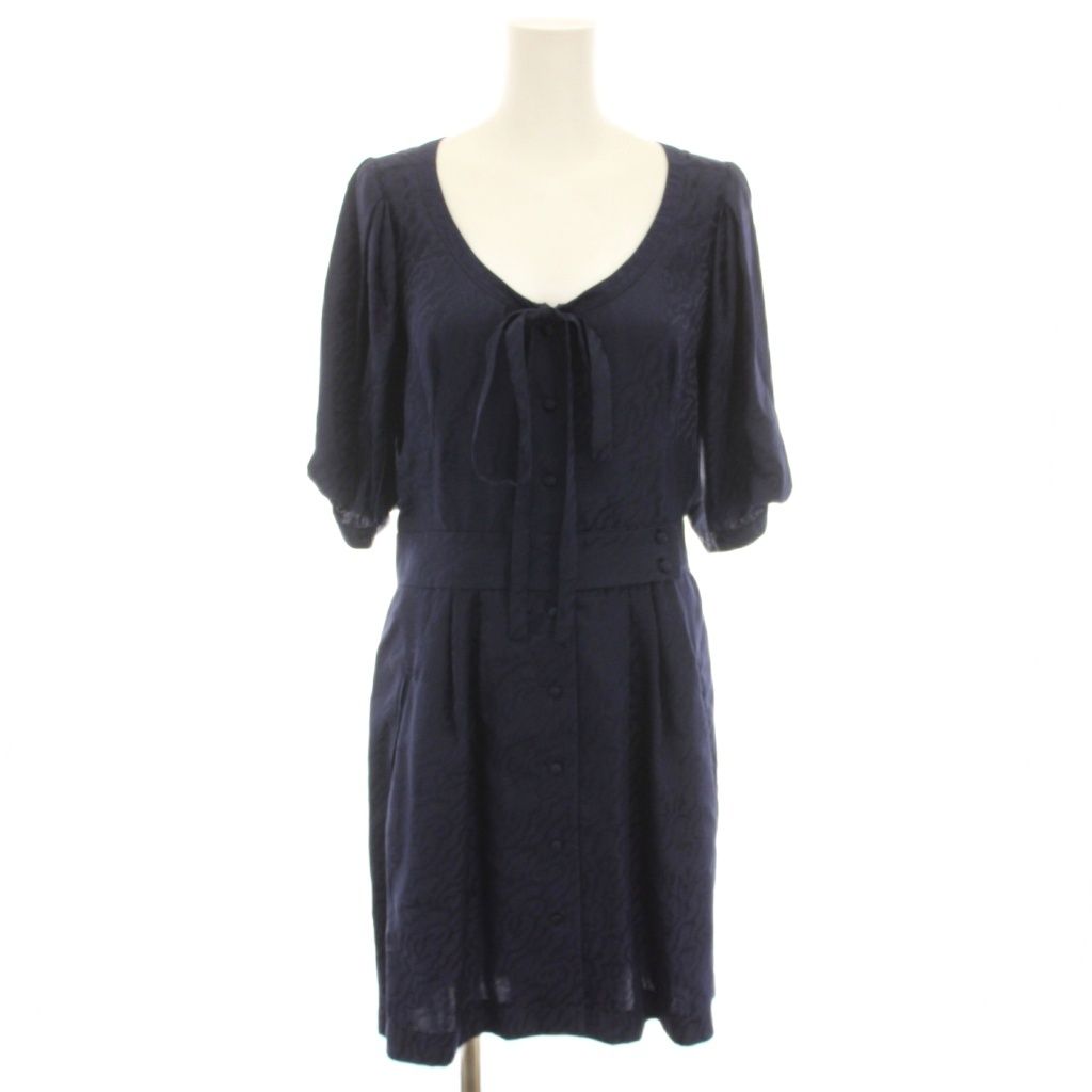 Balenciaga Silk Dress Knee Length Neck Half Sleeves Ribbon All Over Pattern 38