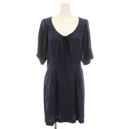 Balenciaga Silk Dress Knee Length Neck Half Sleeves Ribbon All Over Pattern 38