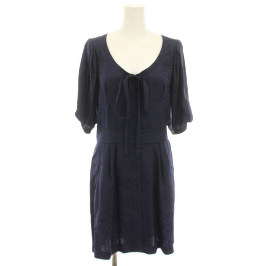 Balenciaga Silk Dress Knee Length Neck Half Sleeves Ribbon All Over Pattern 38