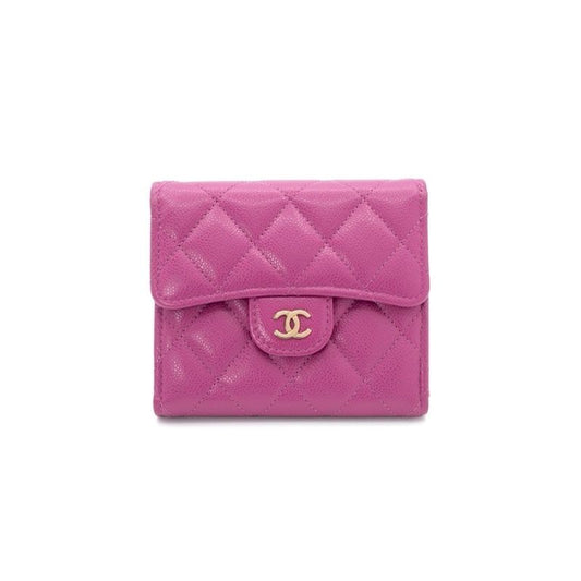Chanel Wallet Trifold Mini Purple Gold Quilted CC Logo Compact