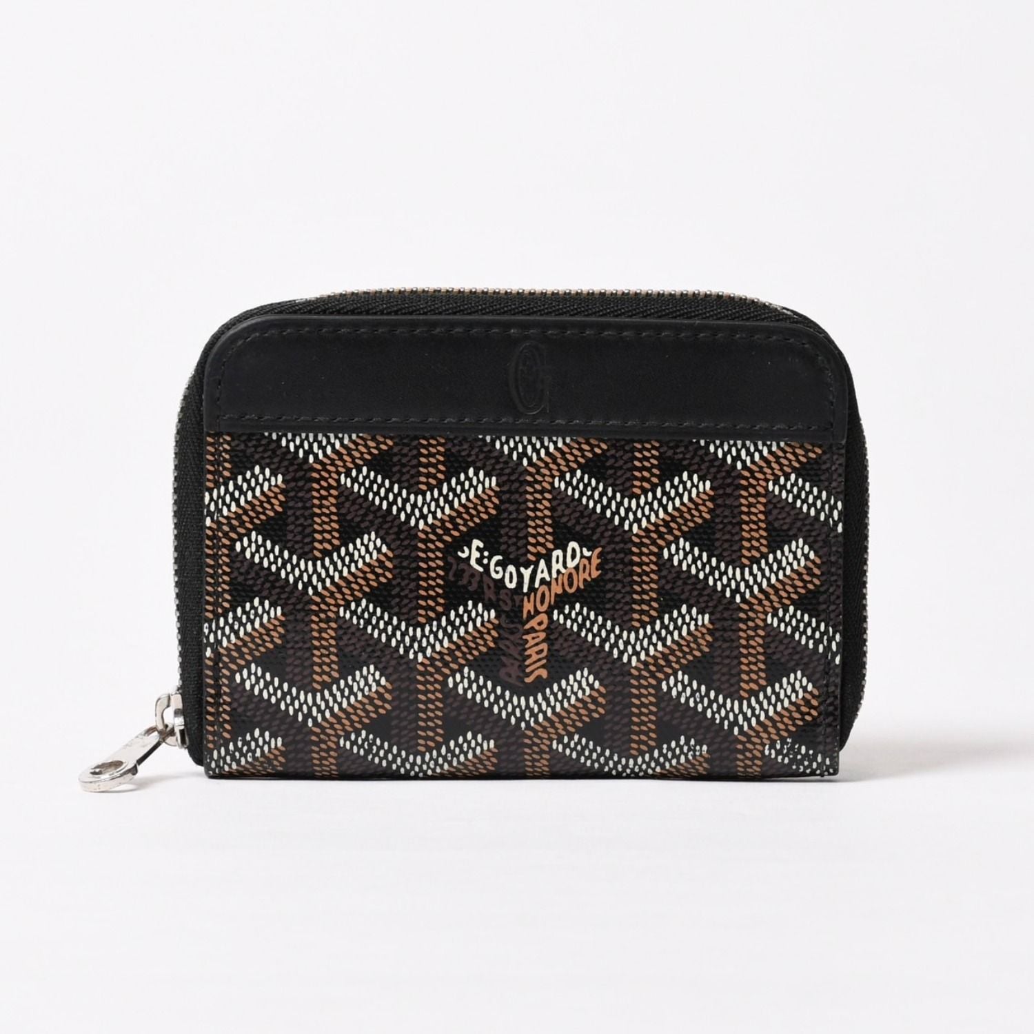 Goyard Matignon PM Card Case Coin Purse Din Canvas Leather Black Silver