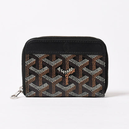 Goyard Matignon PM Card Case Coin Purse Din Canvas Leather Black Silver