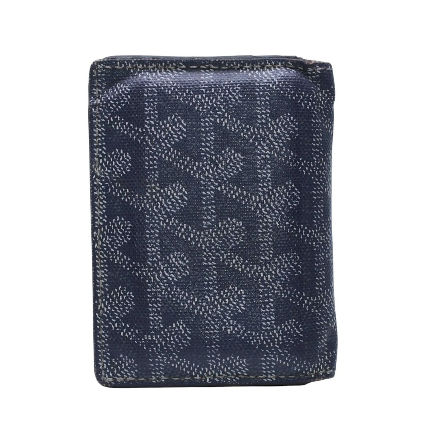 Goyard Saint Pierre Card Wallet Herringbone Pattern Canvas Leather Gray Yellow