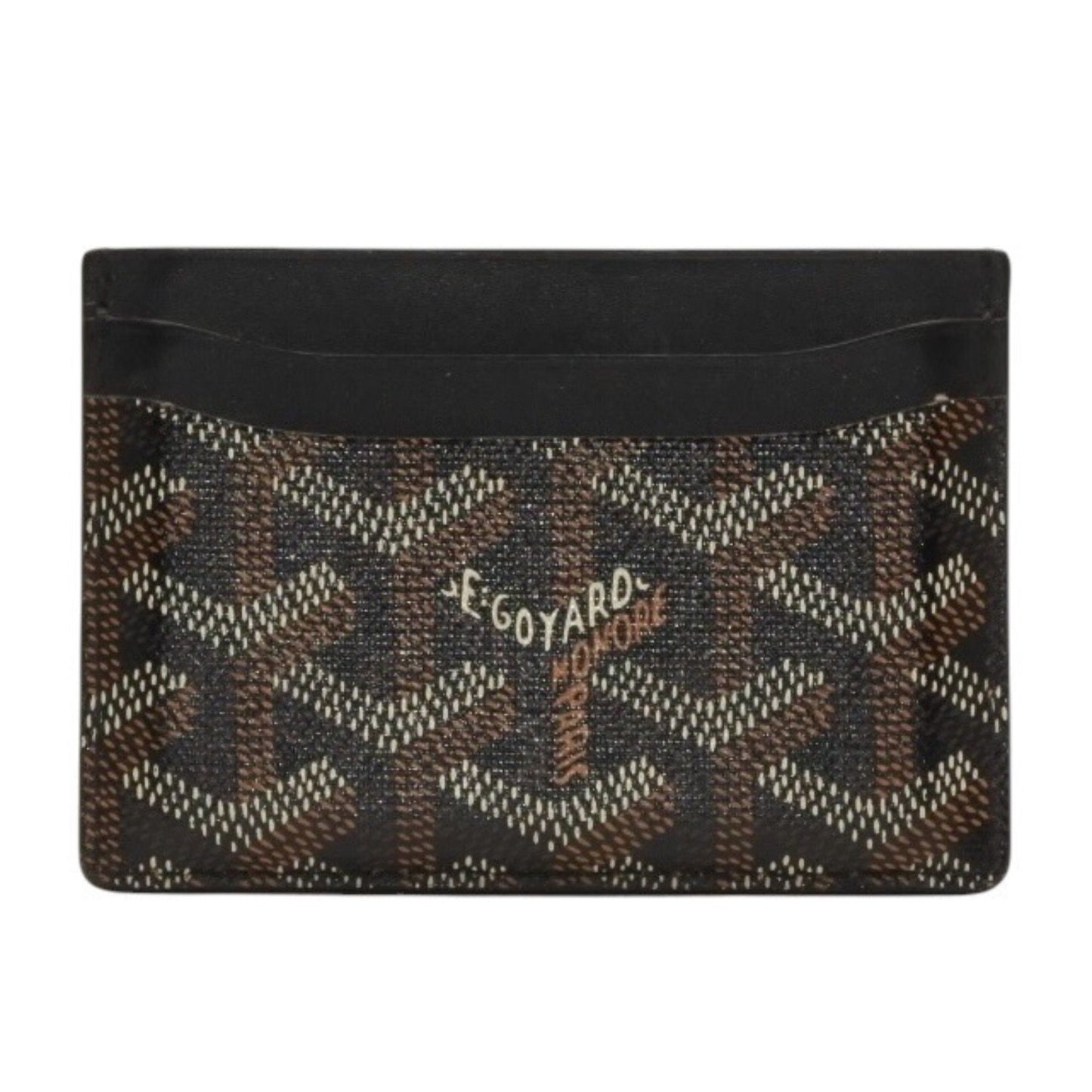 Goyard Saint Sulpice Herringbone Card Case Black Leather