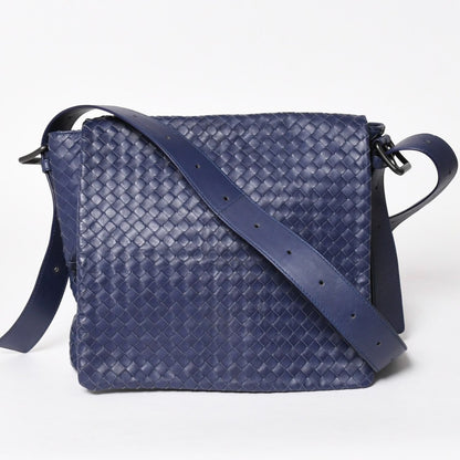 Bottega Veneta Shoulder Bag Intrecciato Blue Matte Silver