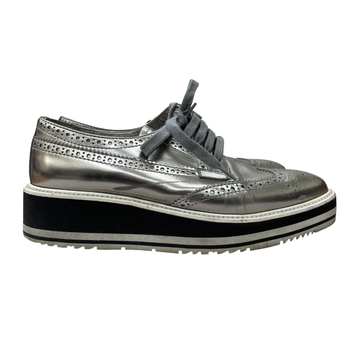 Prada Wingtip Sneakers Silver Metallic Shoes — view 2