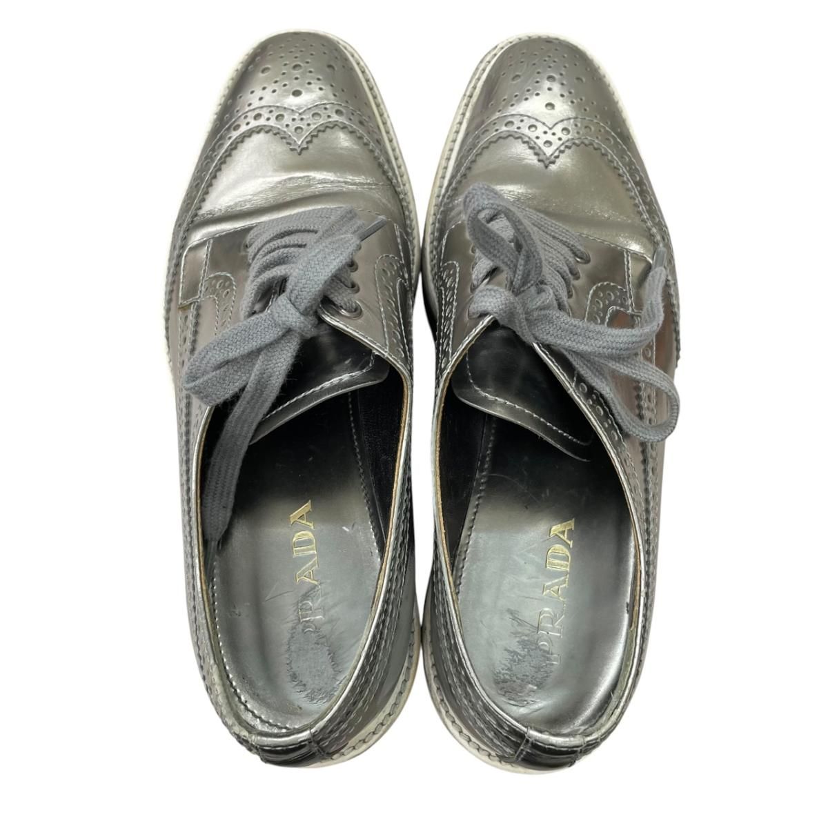Prada Wingtip Sneakers Silver Metallic Shoes — view 4