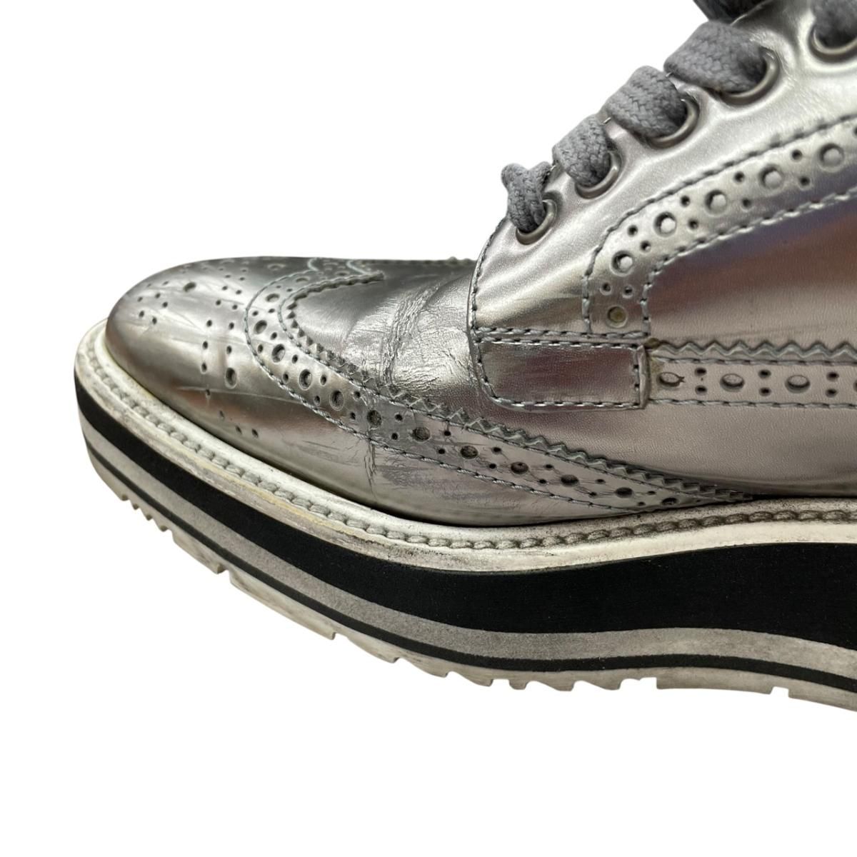 Prada Wingtip Sneakers Silver Metallic Shoes — view 7