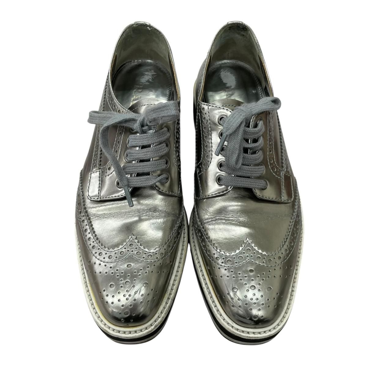 Prada Wingtip Sneakers Silver Metallic Shoes — view 3