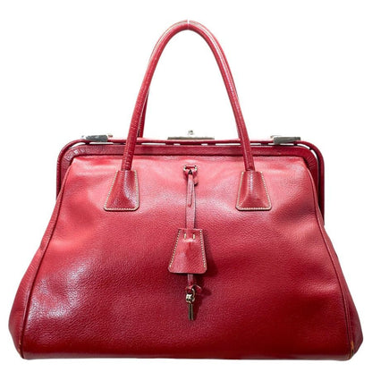 Prada Madras Cerniella Doctor's Leather Red Silver Lightweight Capacity