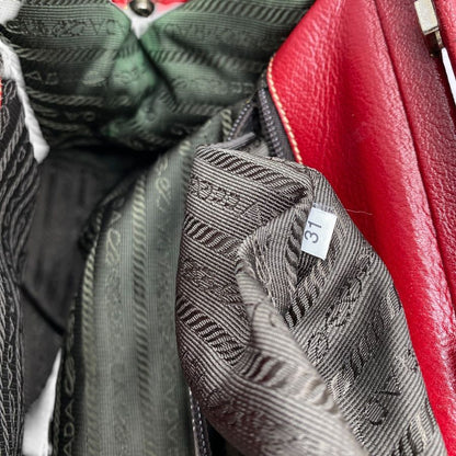 Prada Madras Cerniella Doctor's Leather Red Silver Lightweight Capacity — view 8