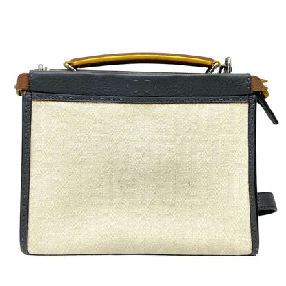 Fendi 2-Way Shoulder Bag Peekaboo Fit Selleria Canvas Leather Black White