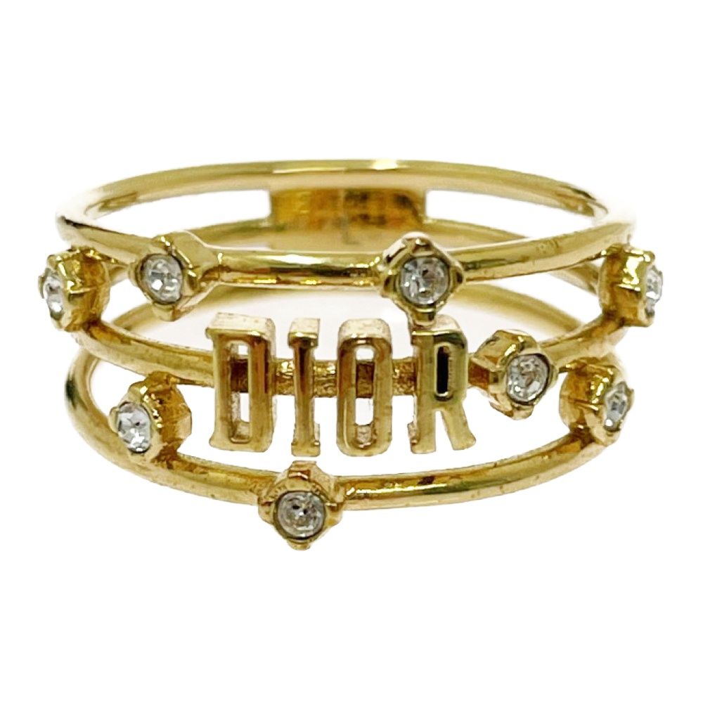 Dior Rhinestone Logo Ring Gold