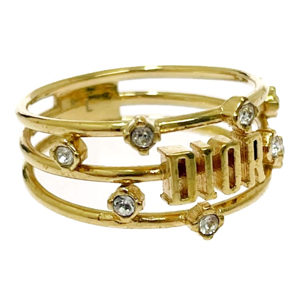 Dior Rhinestone Logo Ring Gold — view 2
