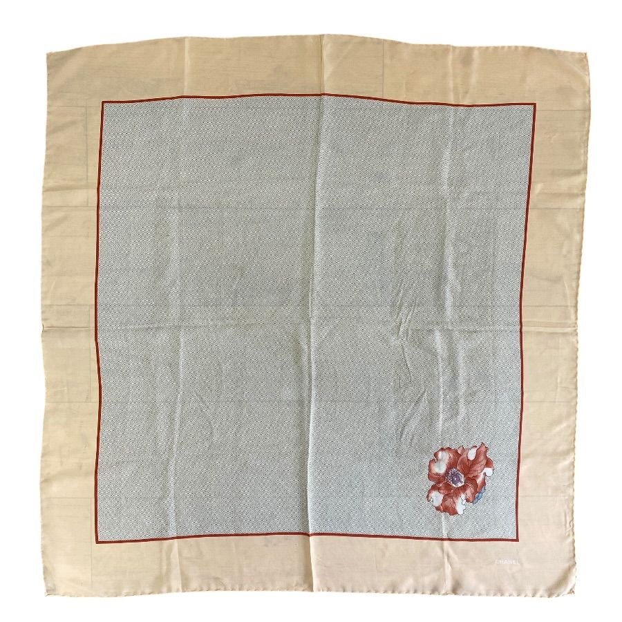 Chanel Scarf Shawl Camellia Silk Beige