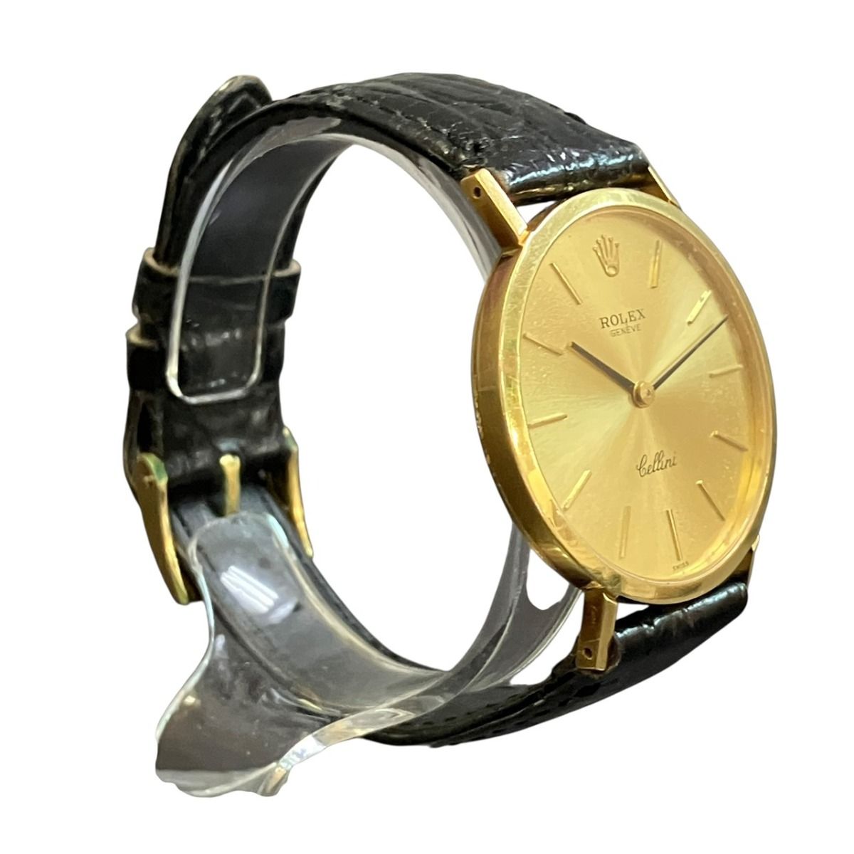 Rolex Cellini Watch 18K Leather Hand Wound Gold Dial — view 3