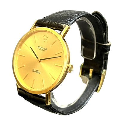 Rolex Cellini Watch 18K Leather Hand Wound Gold Dial — view 2